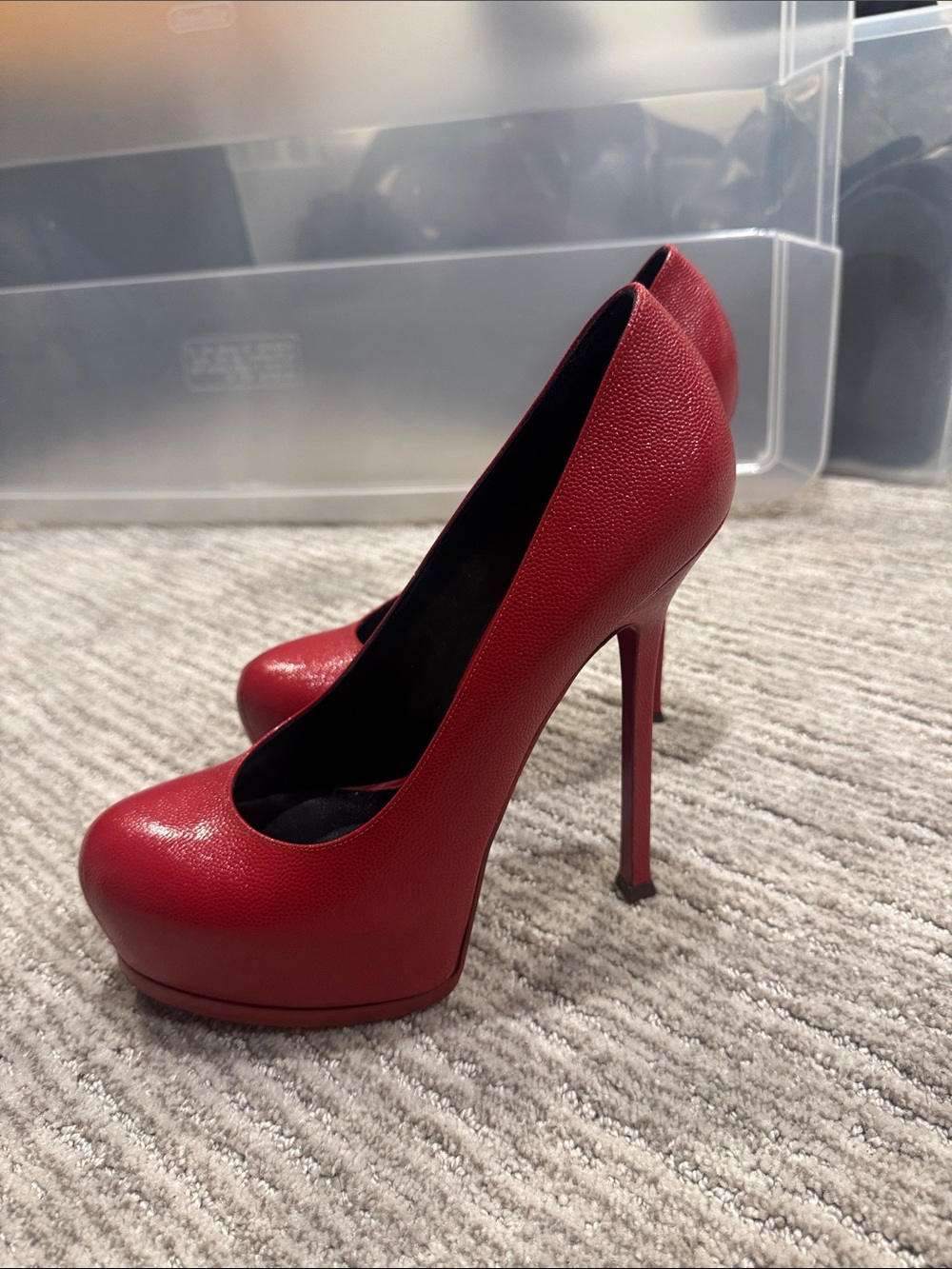 Yves Saint Laurent YSL Tribtoo Red Leather Platform Pumps Size 41 - Picture 2 of 9